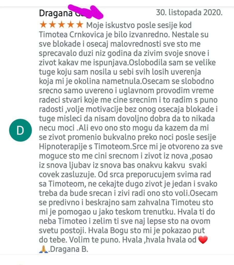 svjedočanstvo i osvrt tj. iskustvo hipnoterapija